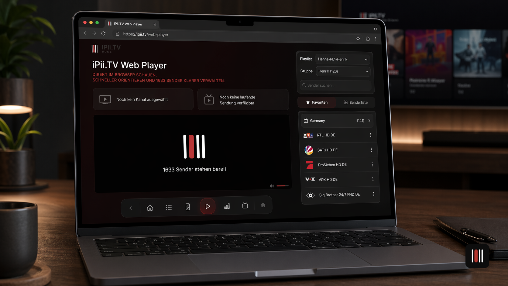 iPii.TV Web Player mit realem Produktinhalt