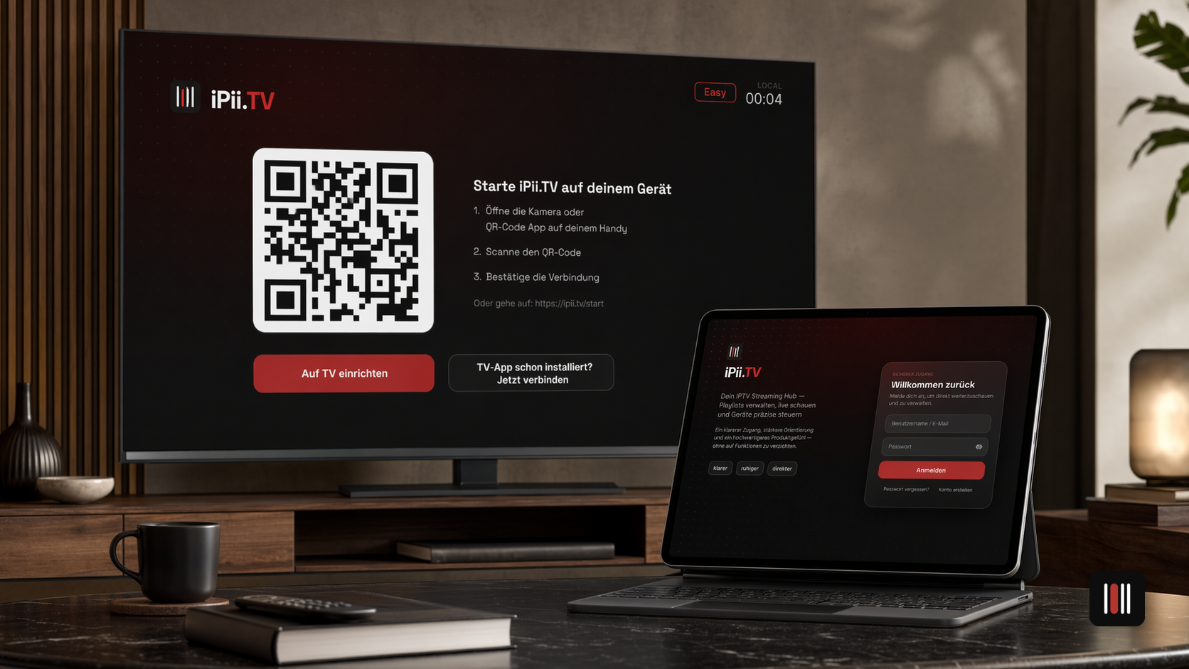 iPii.TV Setup mit QR und Geräteverbindung