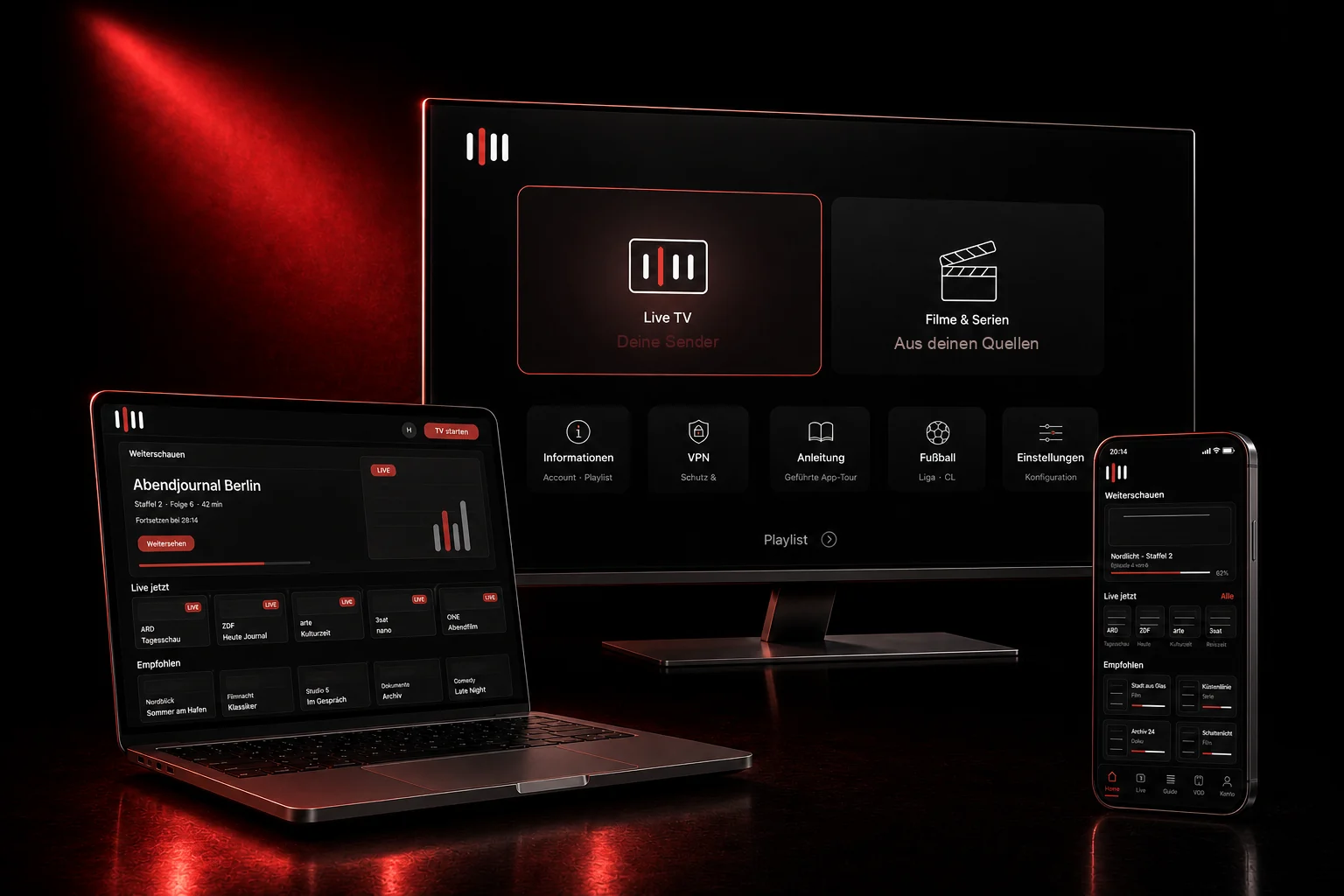 iPii.TV auf Fernseher, Laptop und Smartphone — ein Konto, drei Bildschirme