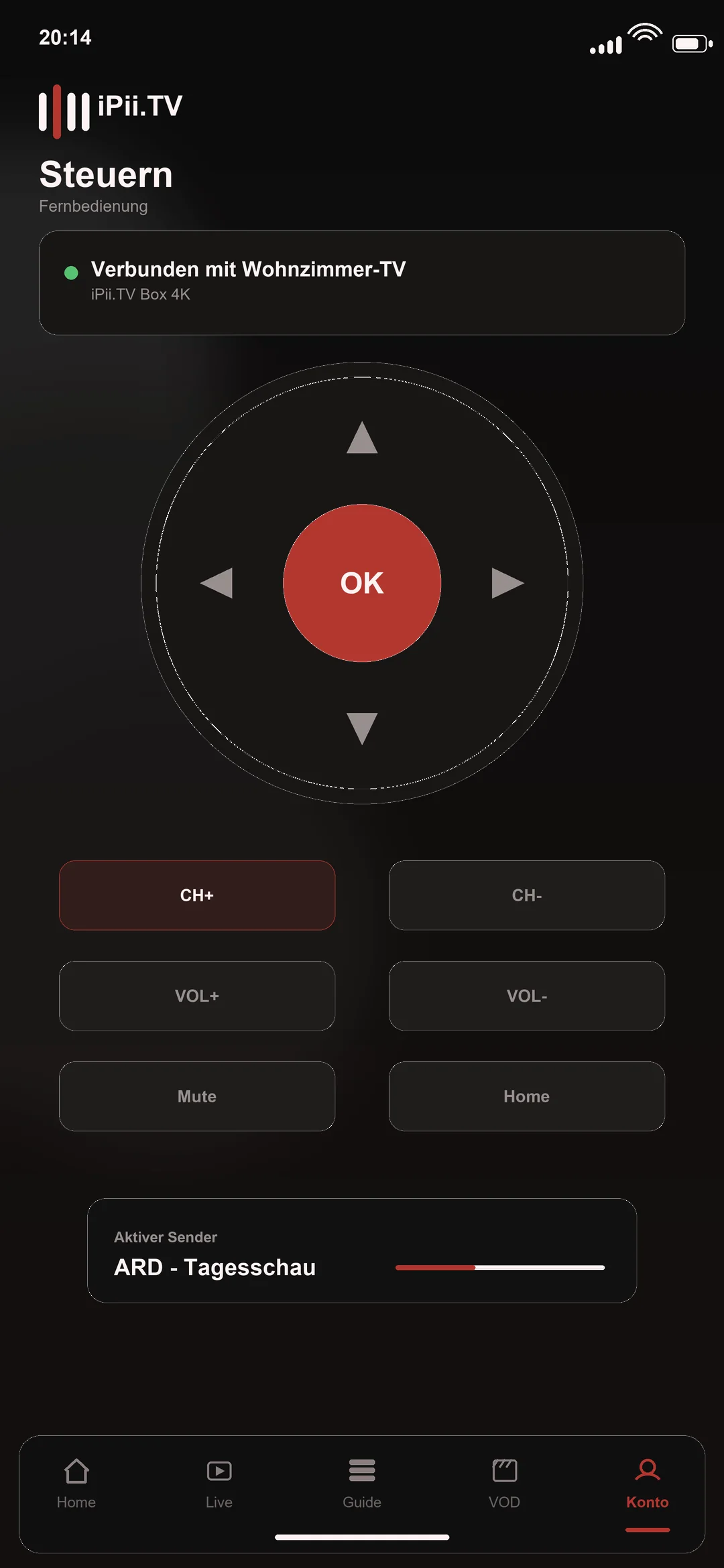 iPii.TV Companion — Smartphone als Fernbedienung, verbunden mit dem Wohnzimmer-TV