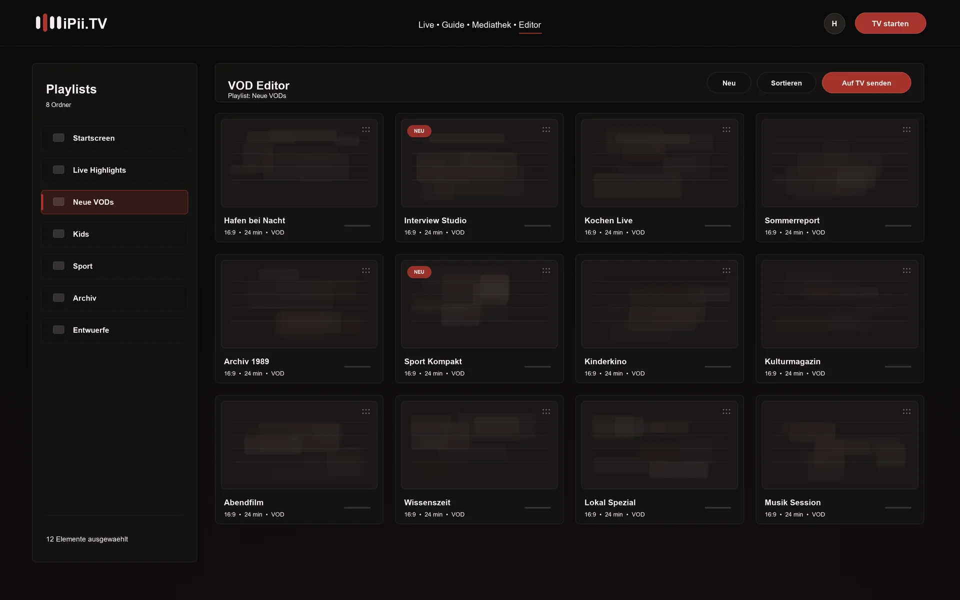 iPii.TV Manager — Playlist-Editor im Browser
